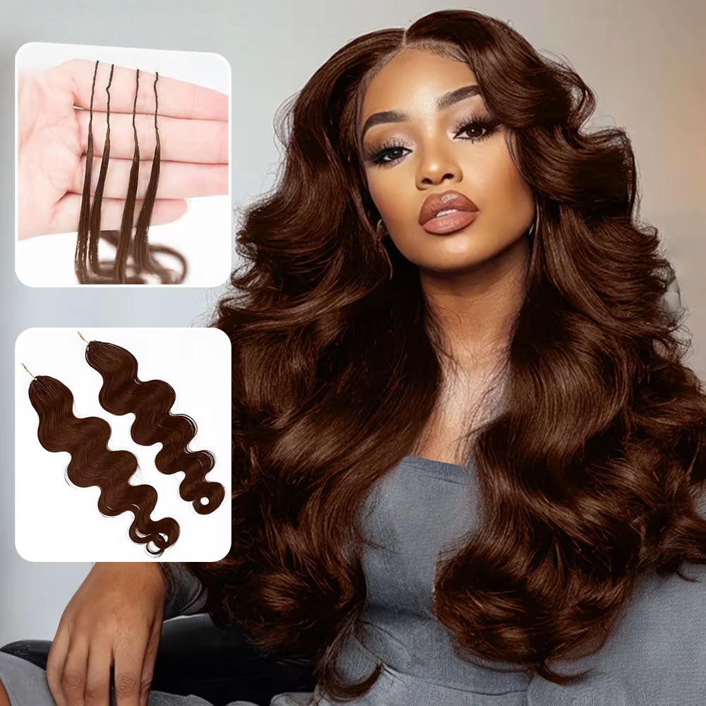 Extensiones de Cabello Humano Tejido a Crochet Marrón Chocolate de 30 Pulgadas, 240 Raíces, Ondas Boby, Puntas Pluma, Pre-Separadas, Sin Nudos, con Tacto Suave como una Pluma, para Mujeres Afroamericanas