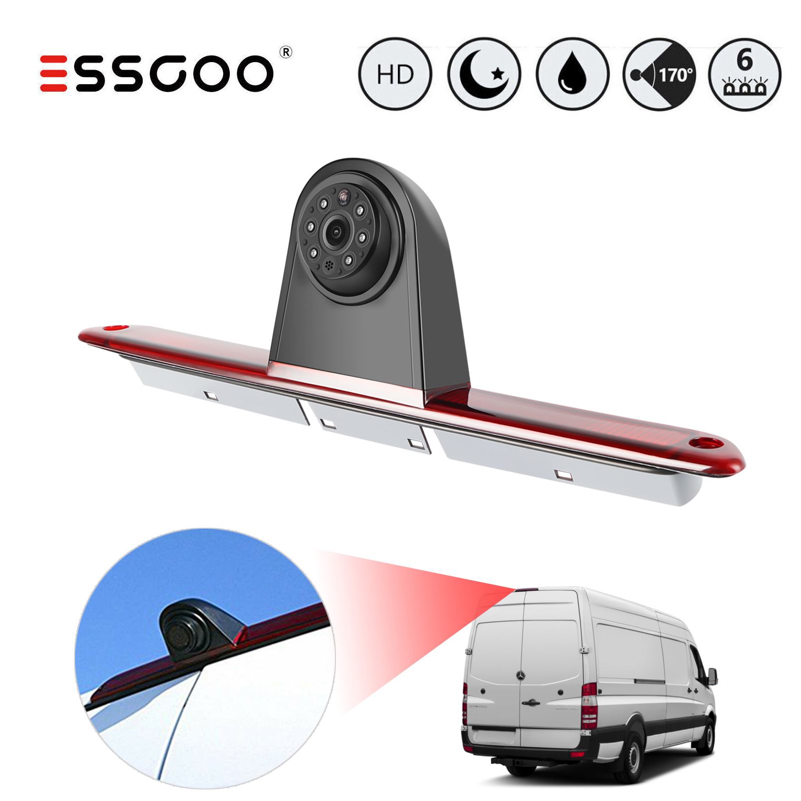 Essgoo 3a capa de luz de freio hd câmera de visão traseira visão noturna para mercedes-benz sprinter w906 w907 vw crafter 2006-2018
