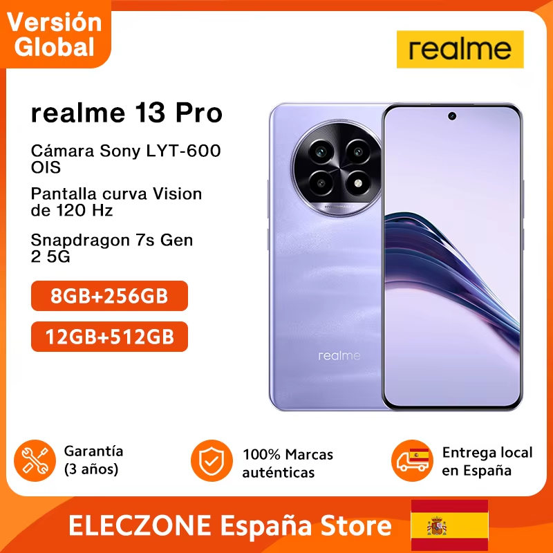 Versión Global realme 13 Pro 5G Smartphone Sony LYT-600 OIS Cámara Snapdragon 7s Gen 2 120Hz Curved Vision Pantalla 5200mAh Batería AI Imaging Características