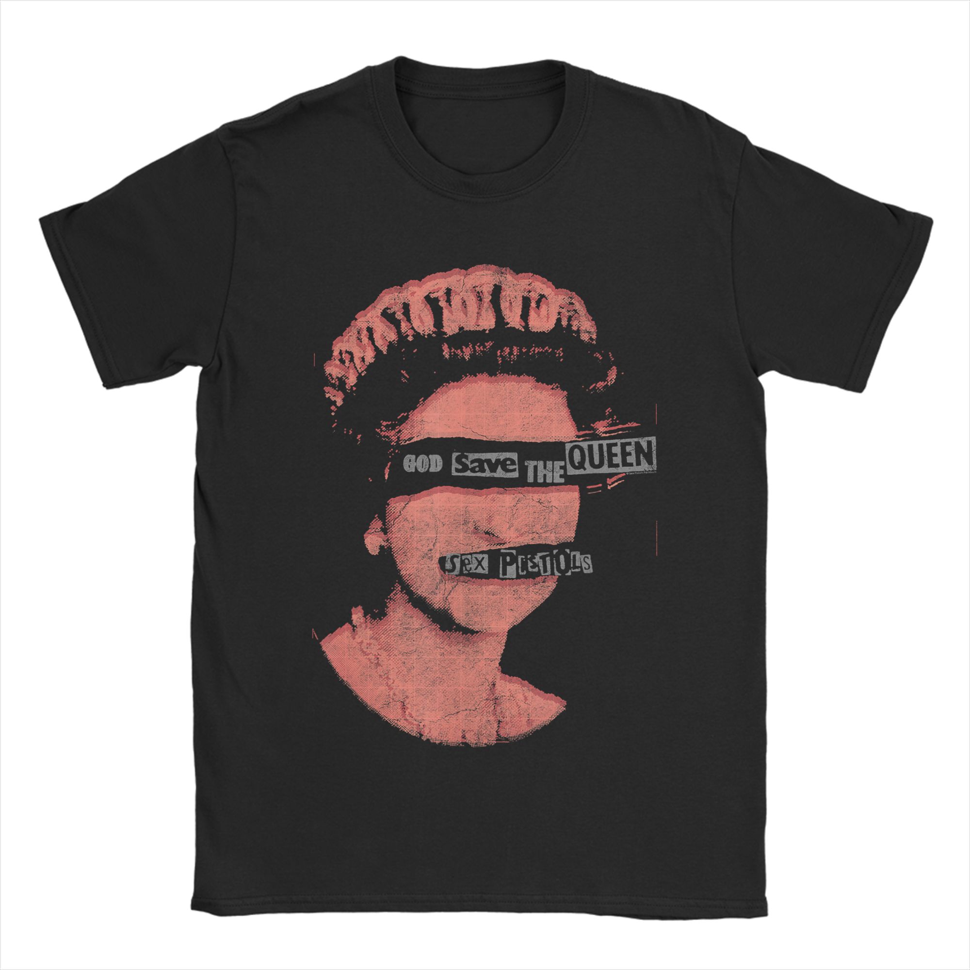 Camiseta masculina oficial dos Sex Pistols God Save The Queen com estampa vermelha, gola redonda vintage, manga curta, tamanhos 4XL e 5XL.