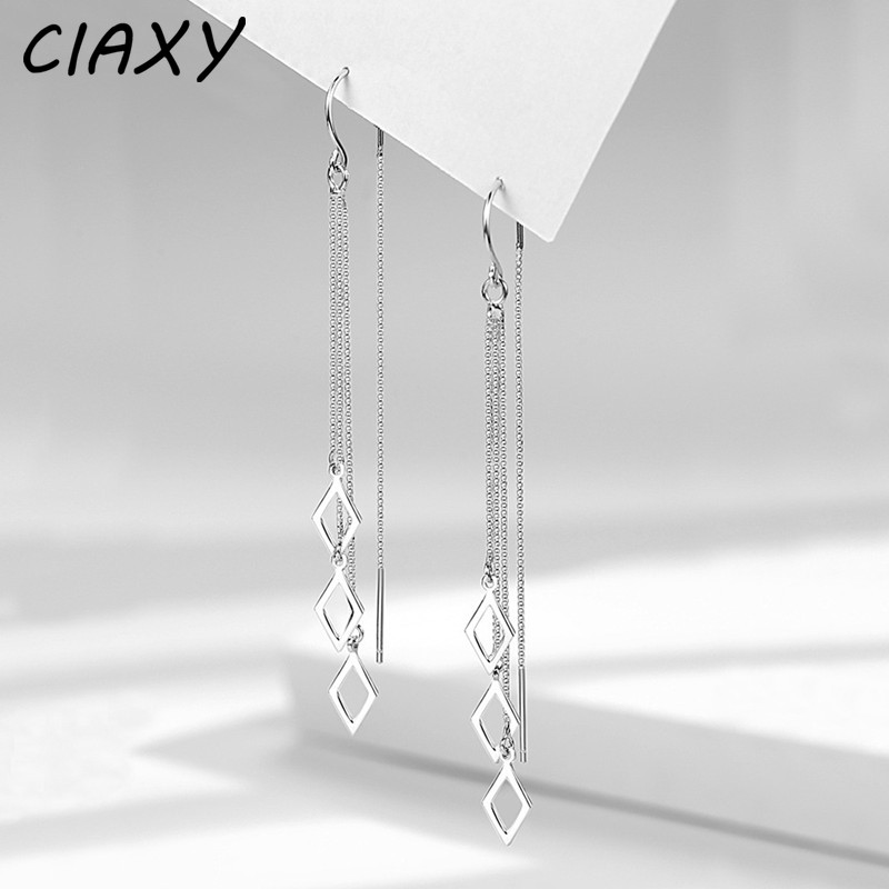 CIAXYเงินสีเรขาคณิตRhombusต่างหูผู้หญิงพู่ยาวหูต่างหู 2021 แฟชั่นเครื่องประดับของขวัญ