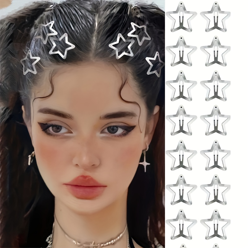 10 Jepit Rambut Berbentuk Bintang, Aksesori Rambut Logam Perak Anti Selip Wanita, Cocok Untuk Gaya Jalanan