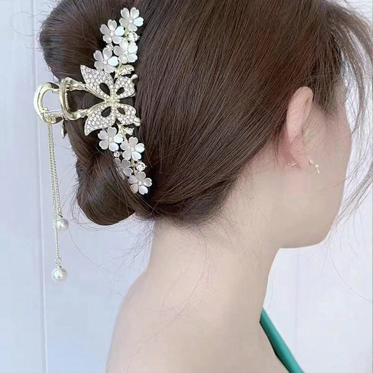 1 Stuk Vrouwen Blauwe Fee Orchidee Ringbloem Water Diamant Vlinder Mode Stijl Grip Clip Pan Haarhaai Clip Haaraccessoires