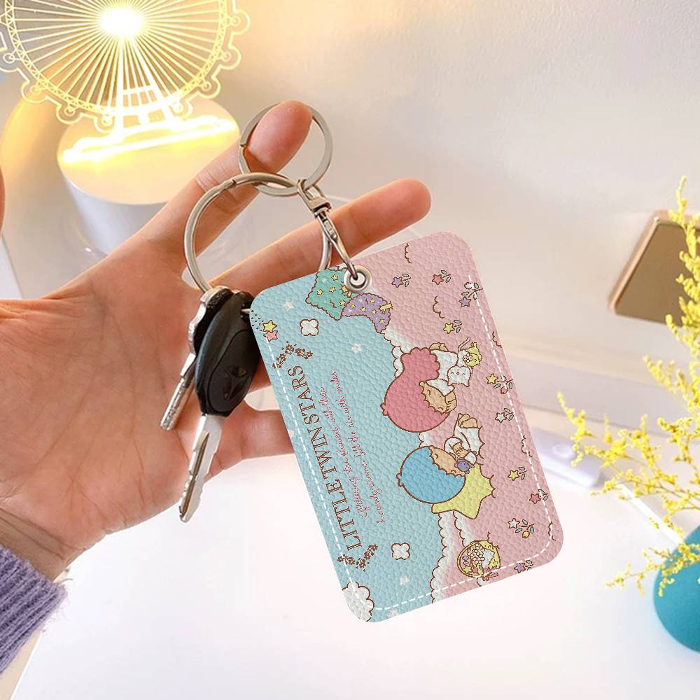 Llavero de Moda L-Little T-Twin S-stars con Porta Tarjetas de Acceso, Porta Tarjetas de Autobús y Porta Tarjetas de Comida, Funda Protectora para Tarjetas Bancarias para Mayor Seguridad