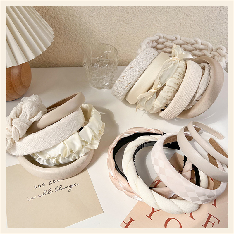 Lente Nieuwe Beige Serie Crème Hoofdband Vrouwen Doek Cortex Hoofdband Meisjes Brede Bezel Haarband Haar Hoepel Mode Haaraccessoires