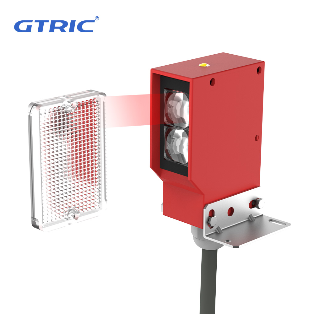 GTRIC czujnik fotoelektryczny odblaskowy kwadratowy Photoell przełącznik na podczerwień IP67 wodoodporny 24-220 V AC DC uniwersalny odległość 10 m