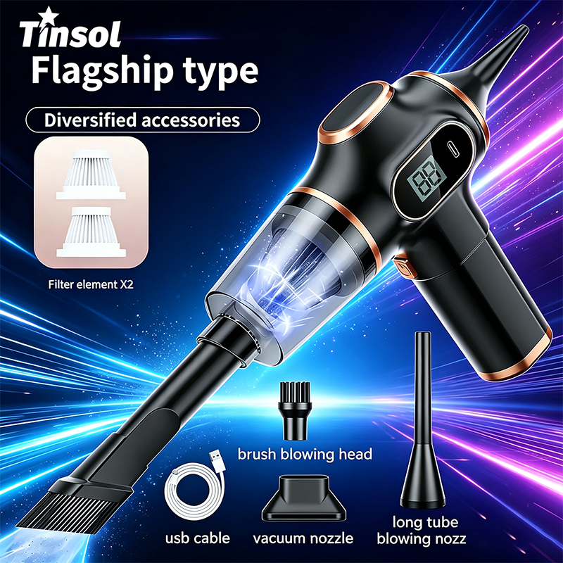 TINSOL เครื่องดูดฝุ่นไร้สาย ใช้ได้สองแบบสำหรับบ้านและรถยนต์ พร้อมจอแสดงผล เหมาะสำหรับทำความสะอาดพรม โซฟา และภายในรถยนต์