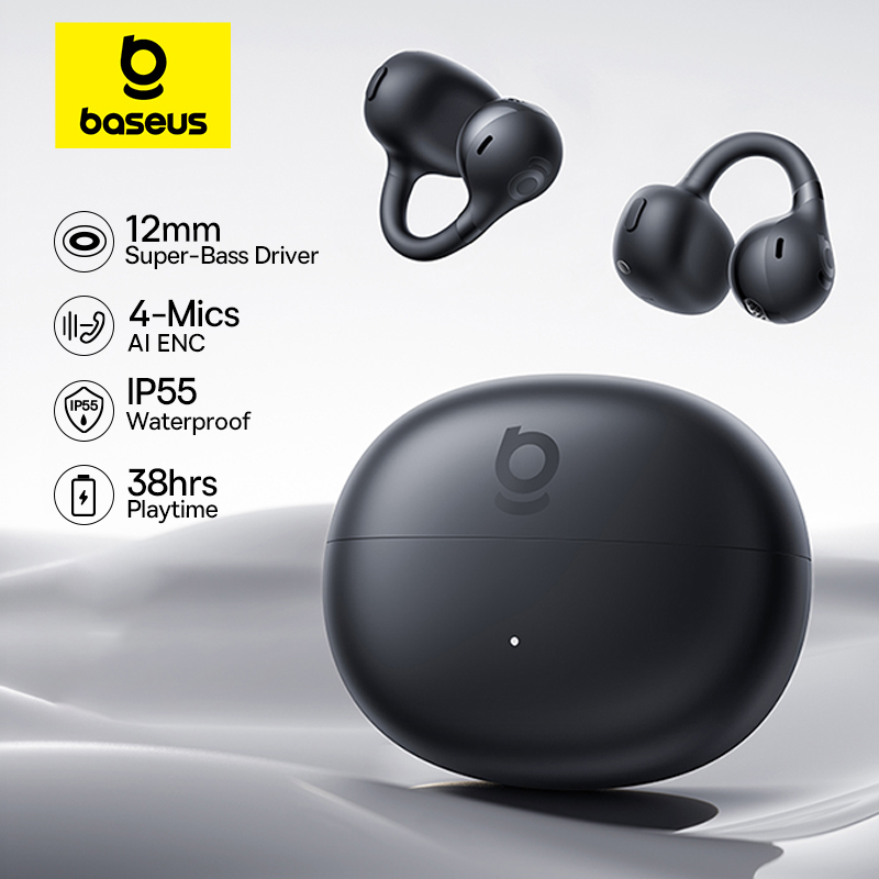 Baseus BC1 Наушники-вкладыши с открытым ухом Беспроводные наушники Bluetooth 6.0 Спортивные наушники с клипсой 4 микрофона Super Bass IP55 Наушники-вкладыши