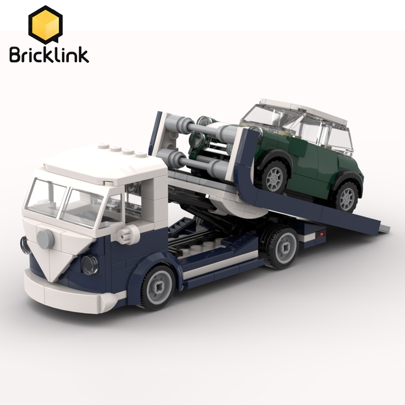 Технический автомобиль Bricklink 10220 VW T1, прицеп, подходит для мини-шкалы, буксировочный грузовик, 6 шпилек, широкие наборы автомобилей, строительные блоки, детские игрушки, подарок