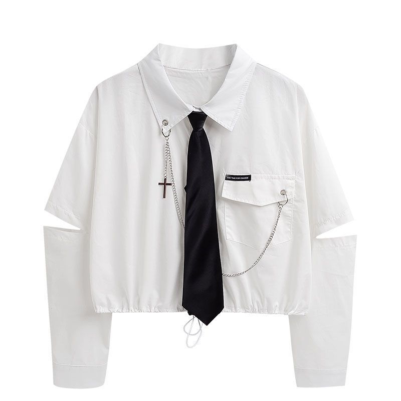 Unisex studentenwerkkledingoutfit, wijde zwarte cargobroek set met wit kort shirt, Koreaanse losse pasvorm Street Style 2PC Coords