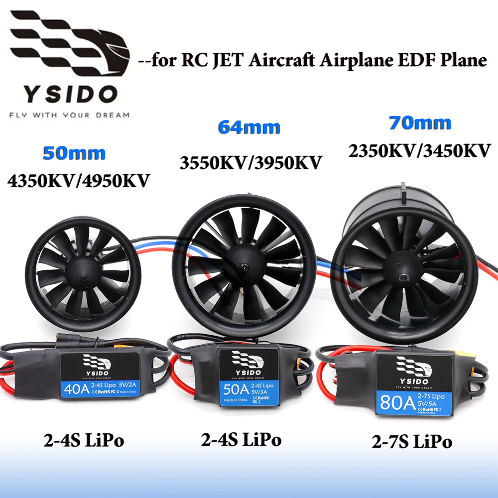 50/64/70mm RC EDF Motor Duct Fan 11-blads 3S-6S 40A 50A 80A ESC Borstelloze motor voor RC JET vliegtuigen EDF vliegtuig onderdelen