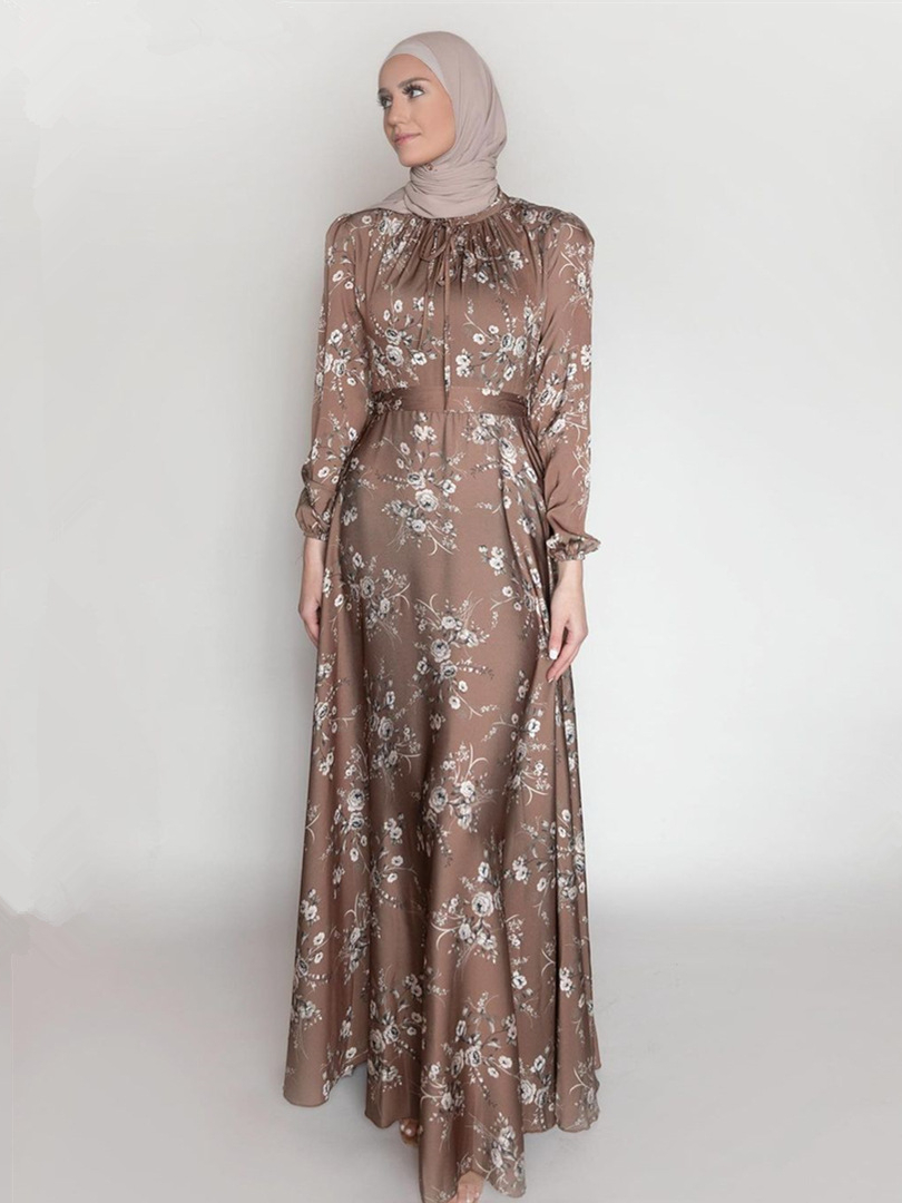 Robe longue marocaine pour femmes musulmanes, imprimé de fleurs, soyeuse, abayas longues, robe maxi de paupières, française, robe islamique, ceinture, nouveau