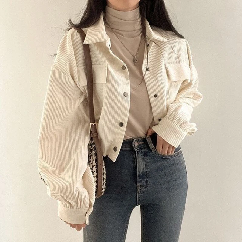 Rimocy chique bolsos manga longa blusa recortada para mulheres veludo cordão jaqueta curta mulher coreano selvagem cor sólida casacos