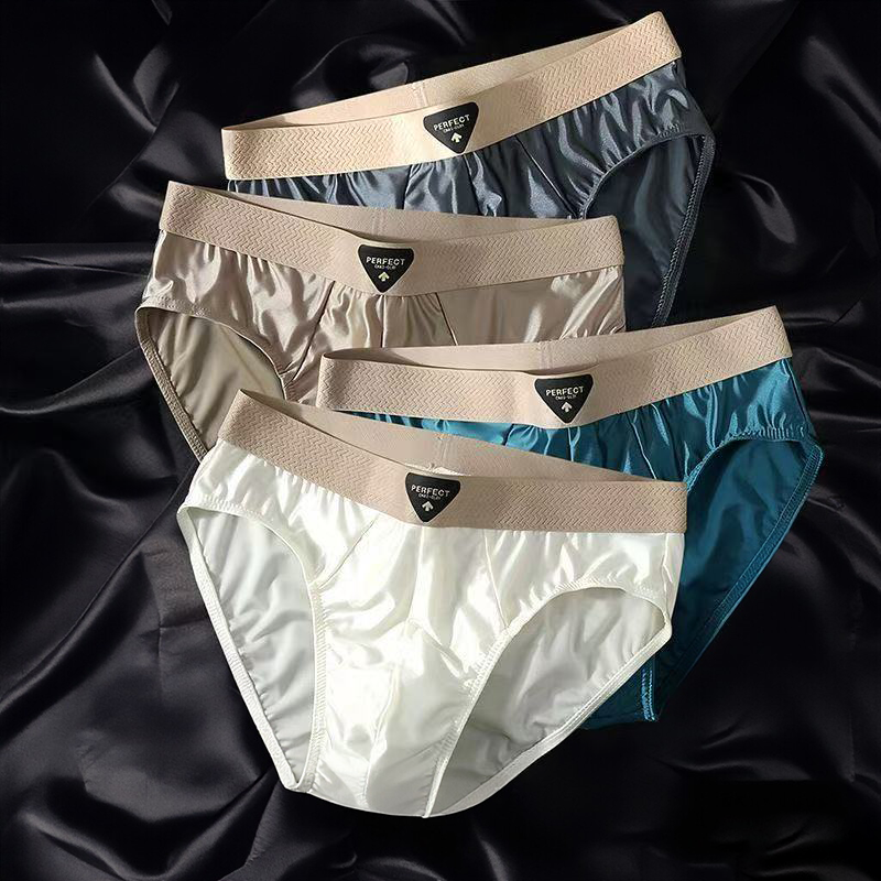 Herren Eisseide Boxershorts 4er-Pack Weiche Glatte Tägliche Unterwäsche in Verschiedenen Farben Flache Ecken Unterhose