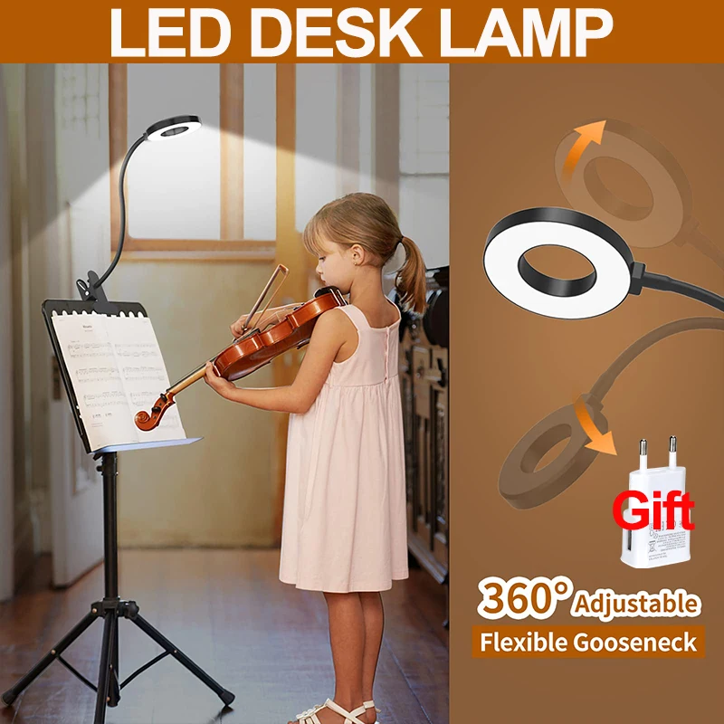 Lampe de lecture LED réglable – Clip-On, 3 Modes de couleur et 10 niveaux de luminosité, lampe de bureau économe en énergie pour la maison, le bureau et les voyages