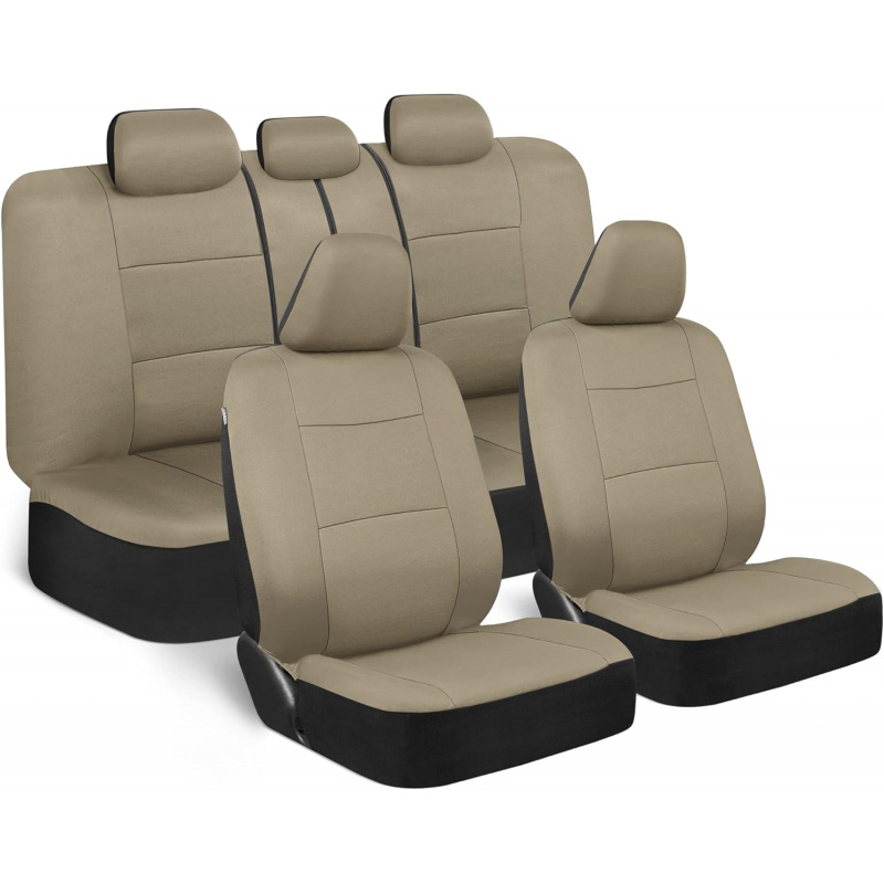 Juego completo de fundas de asiento en color Beige sólido, asiento de Banco dividido delantero y trasero, fácil de instalar para automóviles, camiones, furgonetas y SUV
