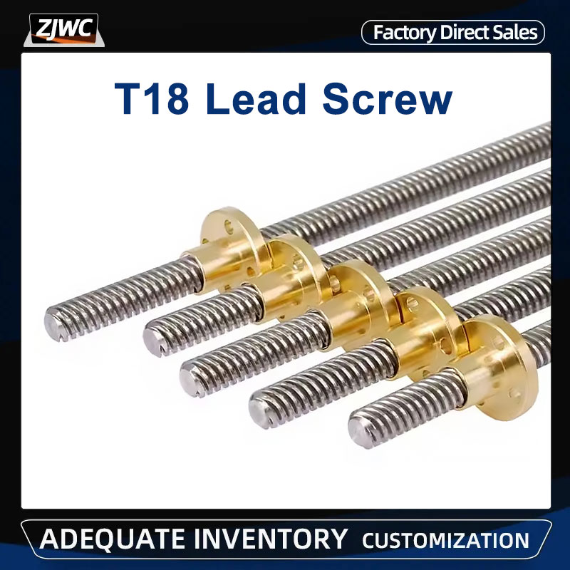1 pieza T18 varilla trapezoidal rosca de tornillo de plomo 18mm plomo 4mm, paso 4mm con tuerca de latón longitud 100mm - 1200mm para piezas CNC de impresora 3D