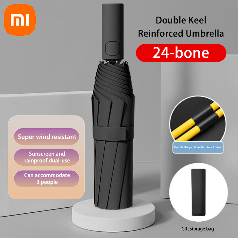 Paraguas plegable de doble hueso totalmente automático Xiaomi 24 Bone para protección solar UV resistencia a la lluvia y fuerte resistencia al viento 2024
