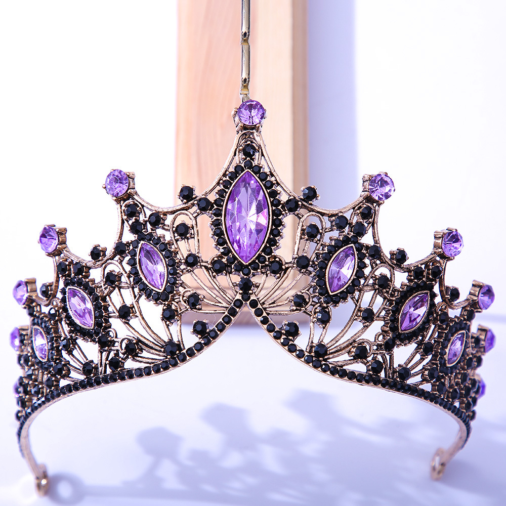 Diezi Barokke Nieuwe Paars Crystal Tiara Kroon Haar Sieraden Vrouwen Gilrs Wedding Party Queen Bridal Bruid Haar Sieraden Accessoires