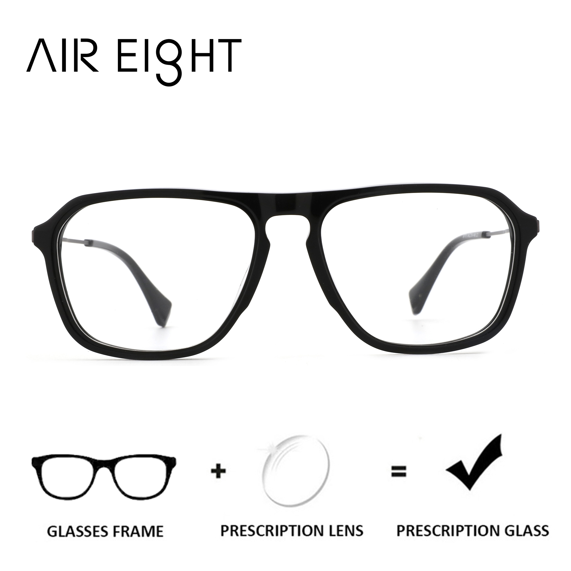 Kacamata Resep Persegi AIR EIGHT Acetate untuk Pria Lensa Photochromic Blue Light Blocking Kacamata Optik Progresif