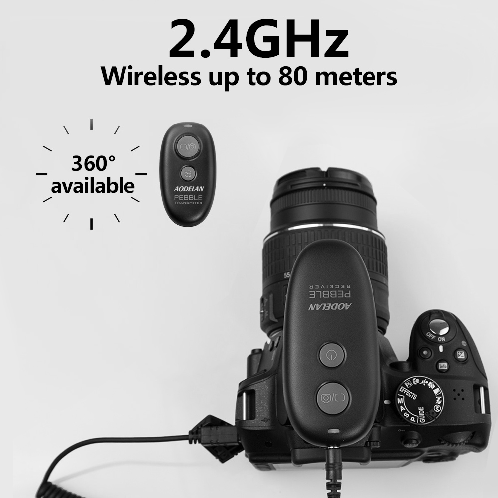 AODELAN รีโมทชัตเตอร์ไร้สายขนาดเล็ก 2.4GHz สำหรับโหมดหลอดไฟถ่ายภาพแบบหน่วงเวลา, ถ่ายภาพต่อเนื่อง/ ชั่วคราว/ หน่วงเวลา