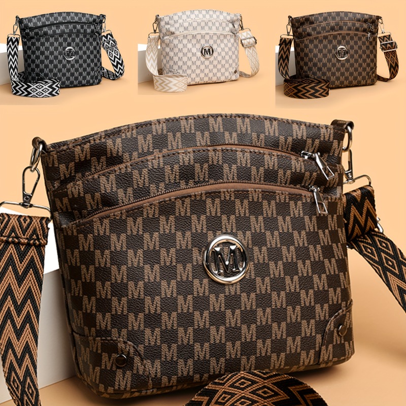 Elegante dames crossbodytas met "M"-badge, meerdere zakken, verstelbare schouderriem, damesschoudertas, perfect als cadeau