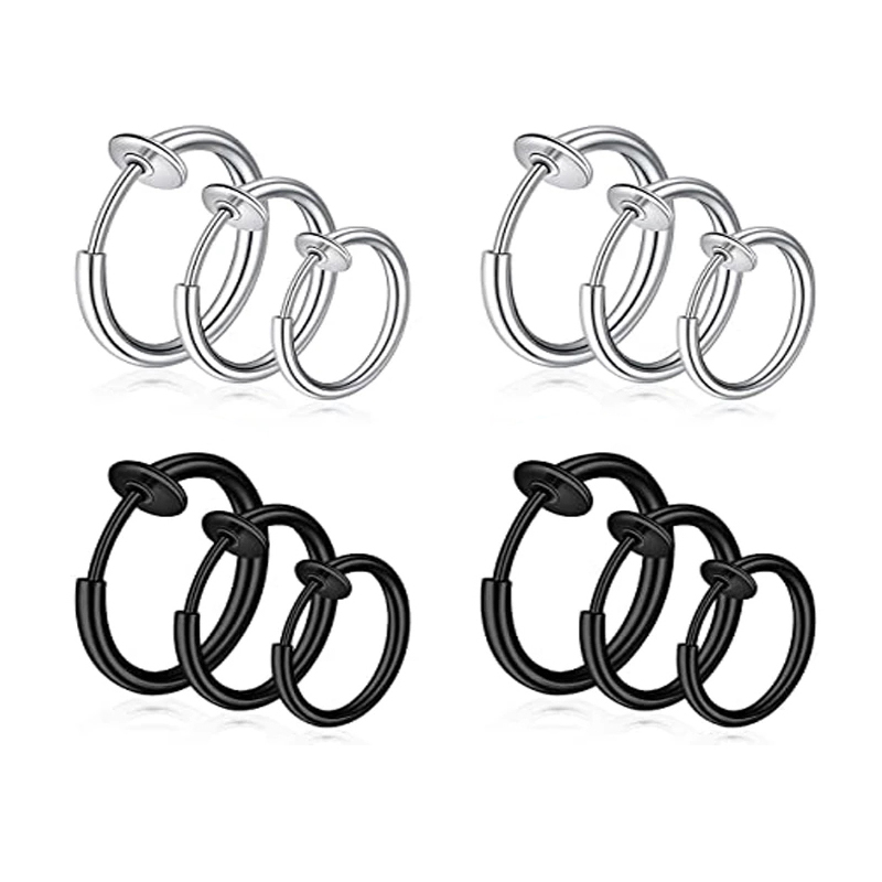 1 par de pendientes de Clip de oreja de acero inoxidable para mujeres/hombres pendientes falsos indoloros no perforados pendientes de aro simples joyería