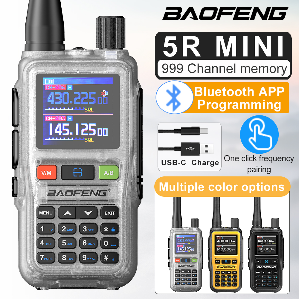 BAOFENG UV 5R Mini Walkie Talkie Bluetooth Wireless Copy Frequency  Long Range Dual PTT UHF VHF AM Type-C charge Ham 2 Way Radio