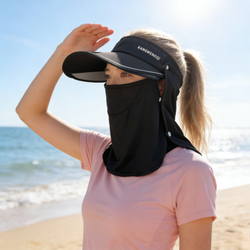 Sombrero de Sol de Verano con Protección UV, Máscara Facial, Sombrero de Sol con Ala Ancha para Ciclismo al Aire Libre, Unisex