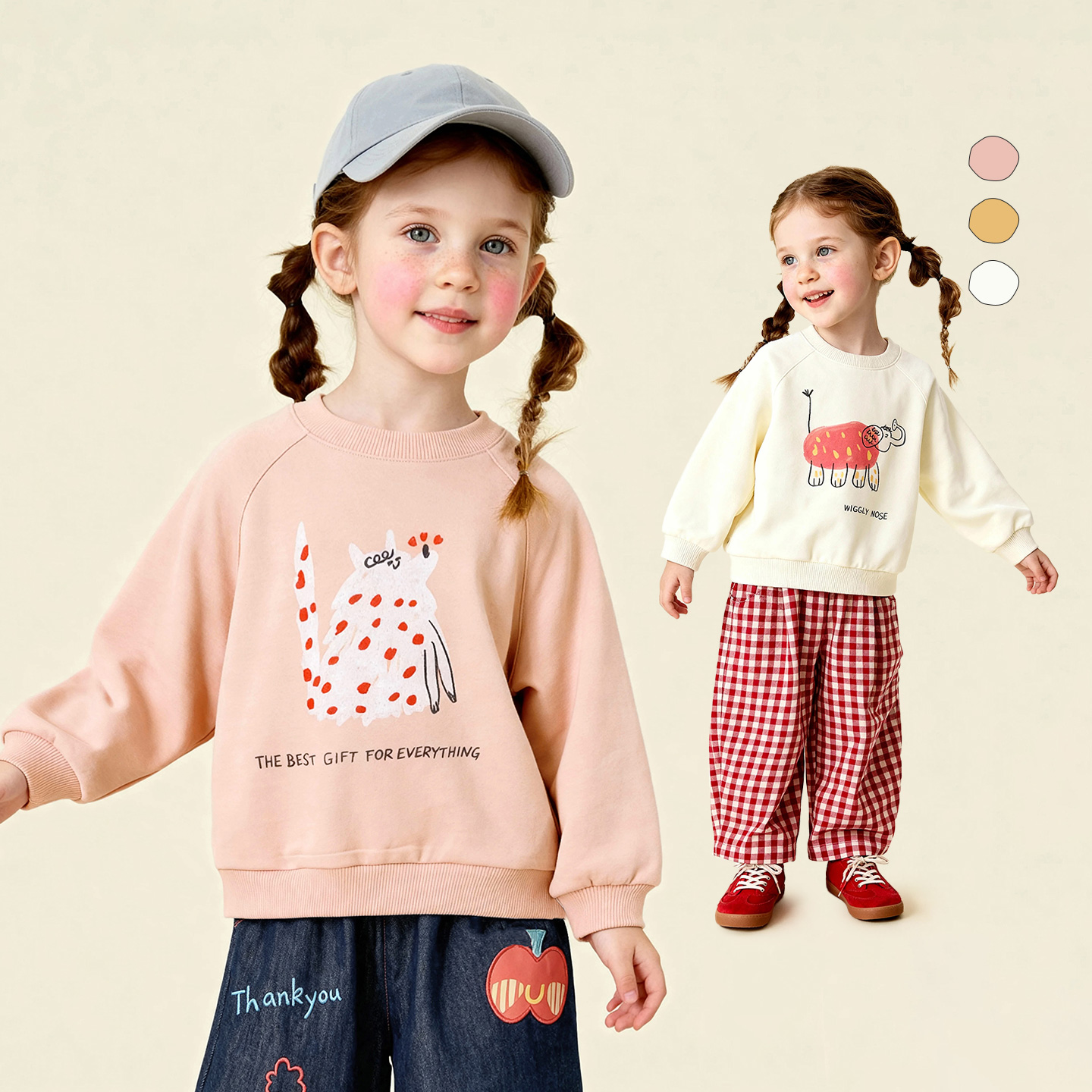 Moletom Infantil Amila com Capuz, Gola Redonda, Cor Sólida, Estampa de Letras em Cartoon, Básico, Versátil, Casual, Manga Longa