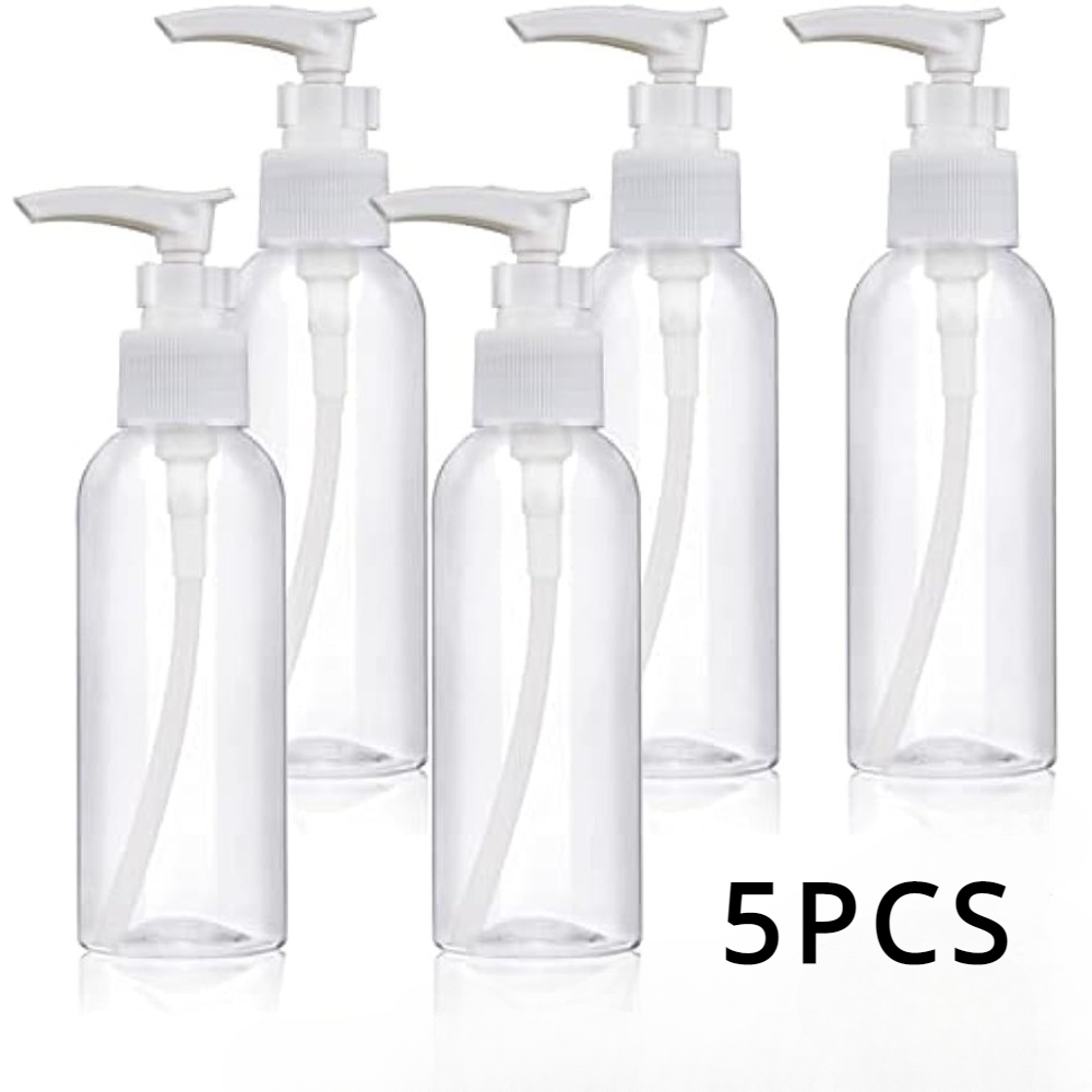 Botellas dispensadoras con bomba transparente de 100ML, botellas de loción de aseo de viaje a prueba de fugas para loción, lavado corporal, champú y acondicionador, 5 uds.