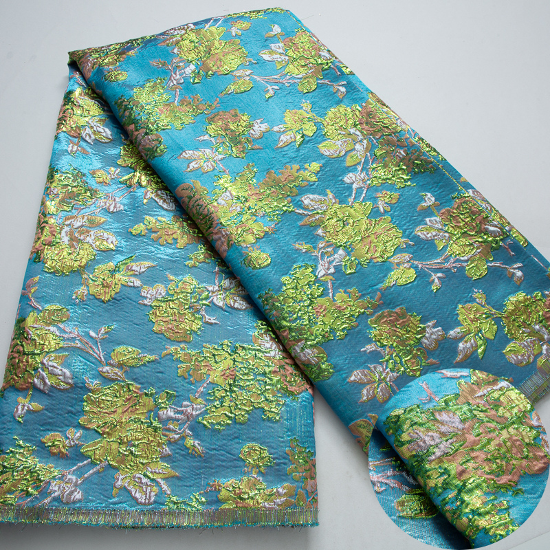 Tecido de renda africano 2024 alta qualidade 5 jardas dourado damasco nigeriano brocado jacquard tecido de renda vestido de festa para mulheres a4013