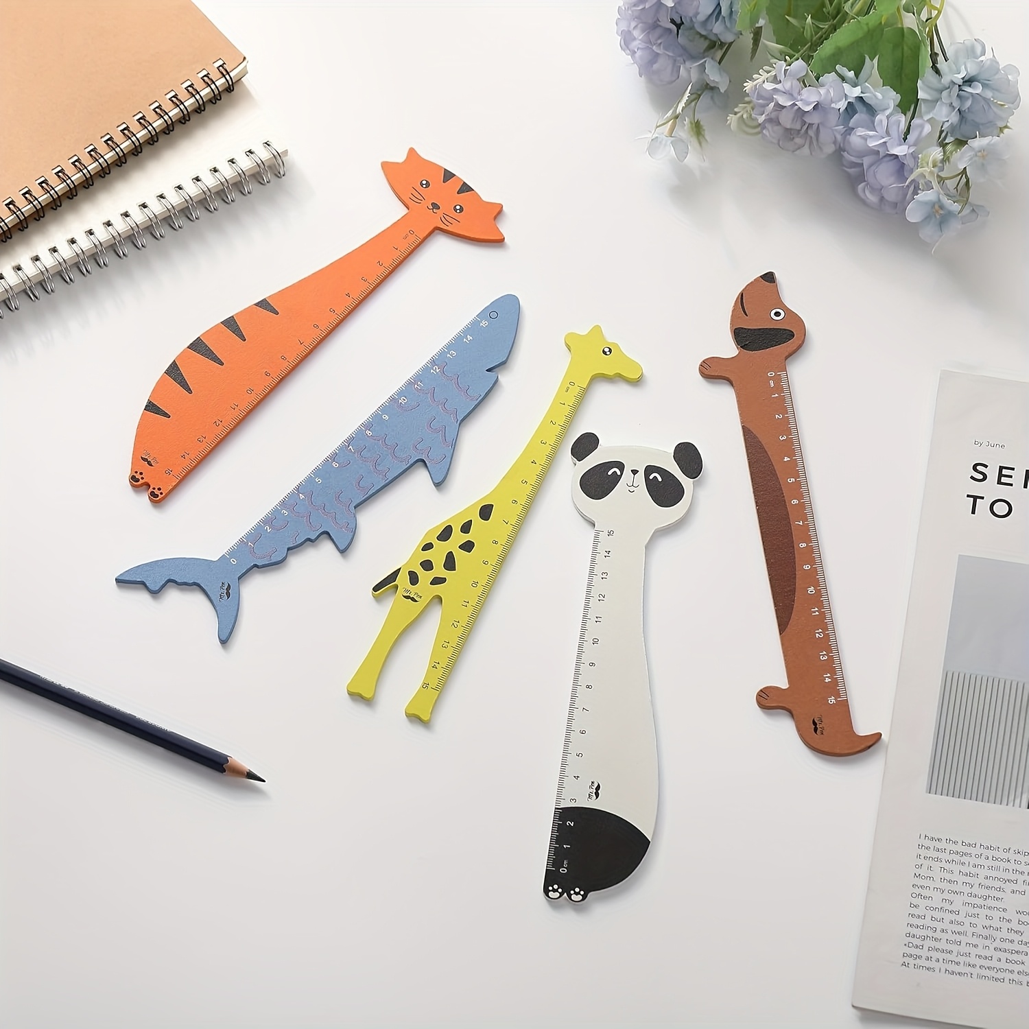 5 réguas em forma de animal - ferramentas de medição decorativas e práticas, sala de aula, presentes de feriado, acessórios de sala de aula, design divertido