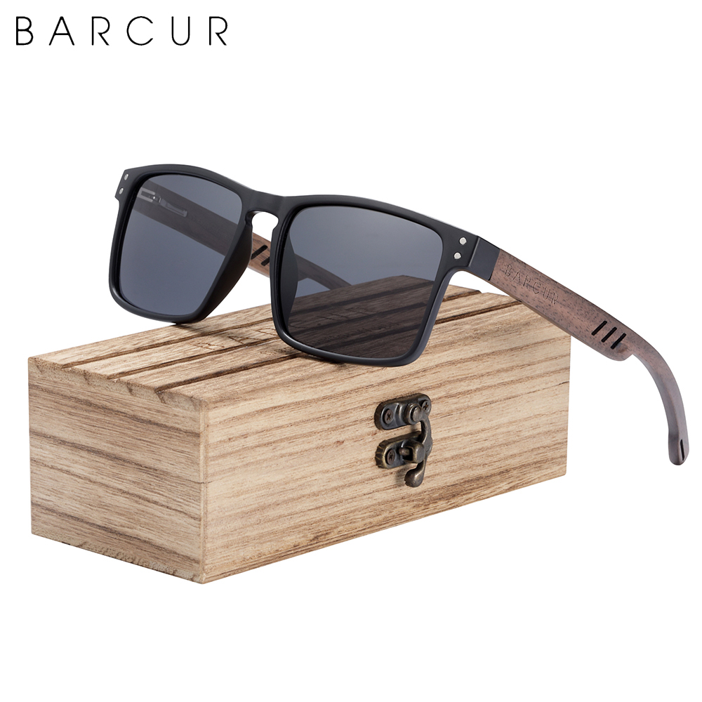Barcur Houten Zonnebril Voor Mannen Gepolariseerde Natuurlijke Notenhout Zonnebril Vrouwen Gepolariseerde Brillen UV400 Eyewear Oculos