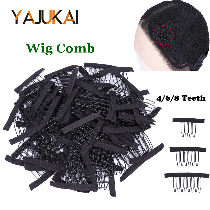 10 buah/lot sisir Wig untuk membuat topi Wig 4/6/8 gigi klip Wig gigi baja dengan kain untuk aksesori rambut palsu alat hitam
