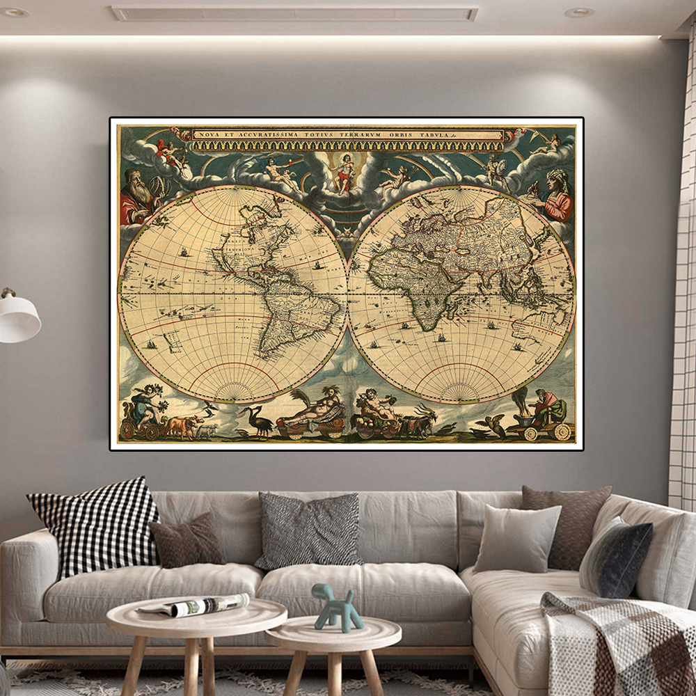 150*100Cm Vintage Bản Đồ Thế Giới Với Tiếng Latinh Trung Cổ Bồ Đào Nha Trang Trí Trang Treo Tường Phòng Khách Trang Trí Nhà Trường nguồn Cung Cấp