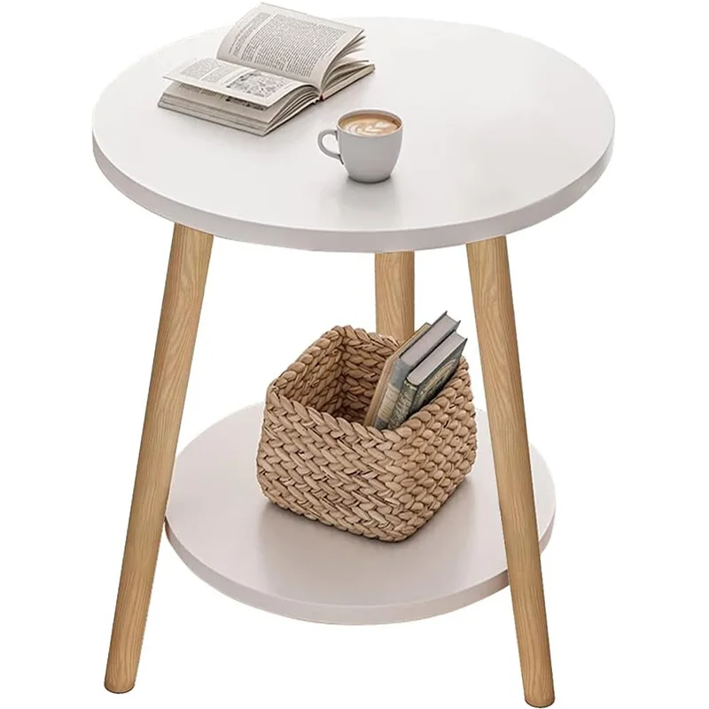 Mesa de comedor circular de doble capa, mesa auxiliar pequeña, mesa redonda de madera, adecuada para decoración del hogar, sala de estar, dormitorio