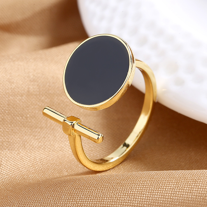 Damenmode, geometrisch, offene Ringe, Zubehör, schwarz/weiß, rund, Epoxidharz, glänzend, Scheibe, weiblich, trendiger goldener Ring, Schmuck, beste Geschenke