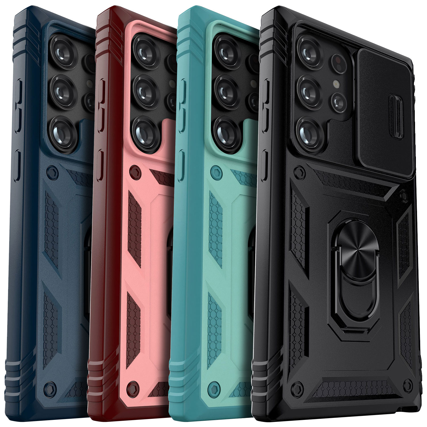 เคสโทรศัพท์ Samsung Galaxy S23/S23 +/S23อัลตร้า/S23 FE 5G มีห่วงไฮบริดขาตั้งมีช่องเสียบการ์ดปกป้องกล้องแบบแข็ง
