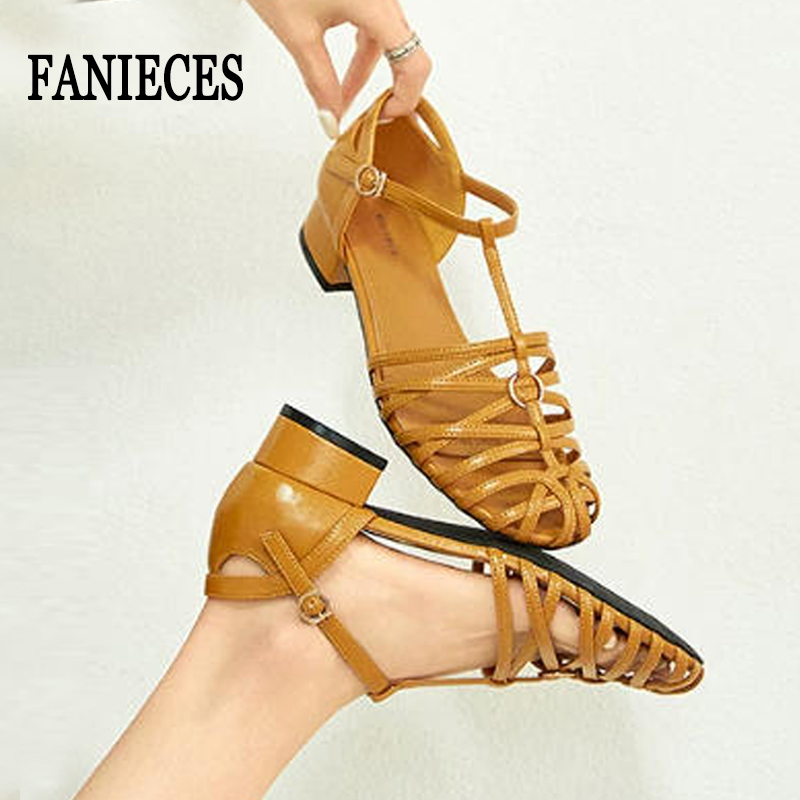 Plus Size Dames Romeinse sandalen Geweven dikke hak Gesloten teen Enkelbandje Holle vintage modejurk Strand Gladiator Sandalias