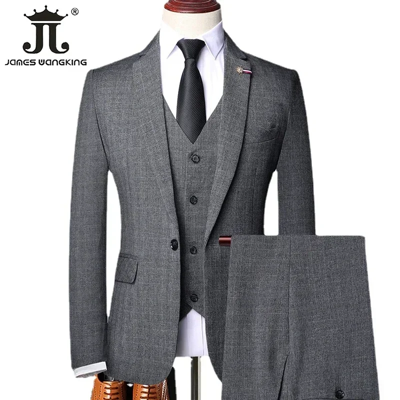 S-6XL (kurtka + kamizelka + spodnie) Retro Gentleman Classic Fashion Plaid Mens Formal Business Slim Suit 3Pces Set Groom Wedding Dress