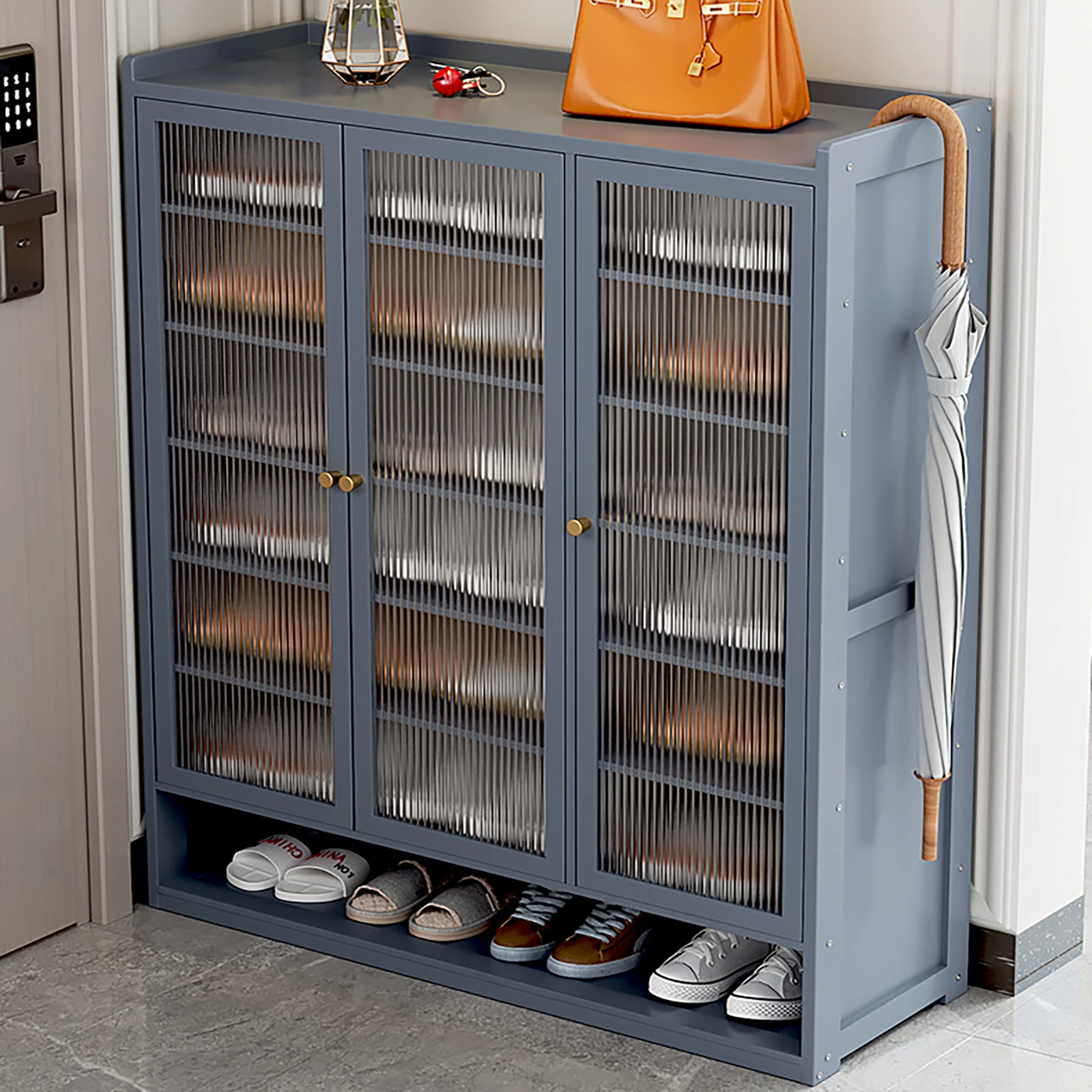 3-Door 8-Tier Dustproof Shoe Cabinet Freestanding Bamboo Shoe Rack Organizer for Hallway Entryway