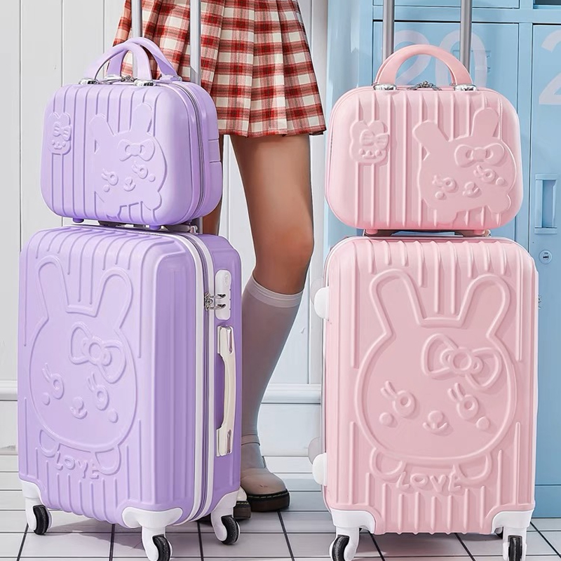 Mala de carrinho giratório para mulheres e meninas, adorável conjunto de bagagem de mão, mala de viagem com bolsa rosa, marca