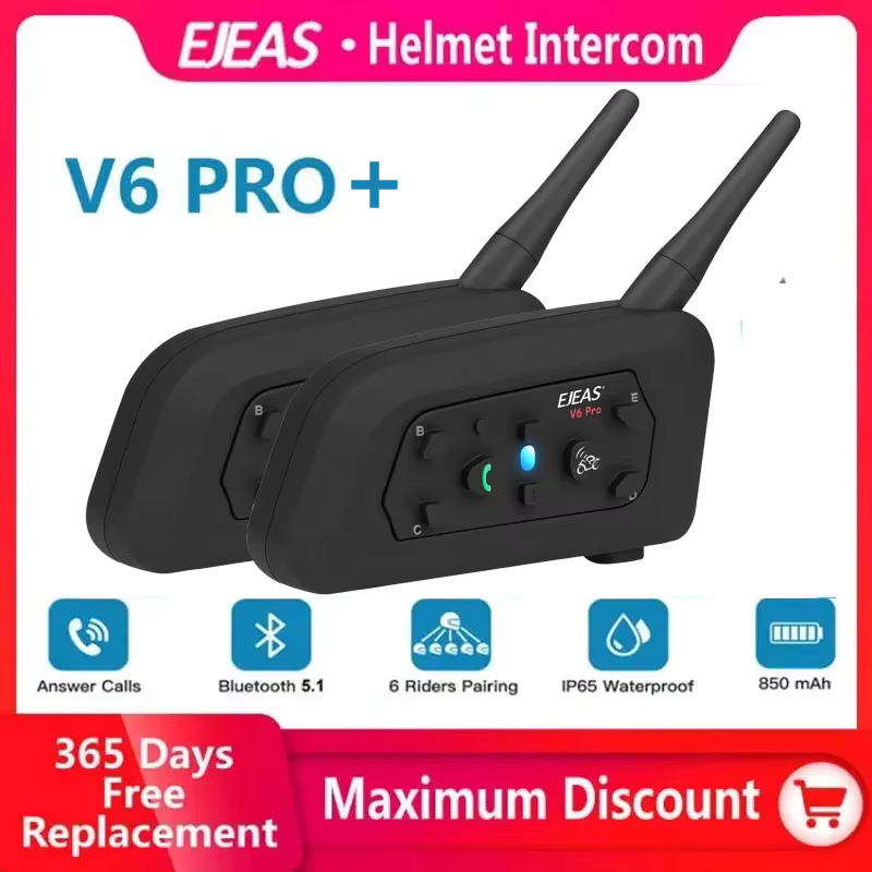 EJEAS V6 PRO + Moto Bluetooth casque casque Interphone 850mAh MOTO communicateur 800m Interphone pour 6 coureurs IP65 étanche