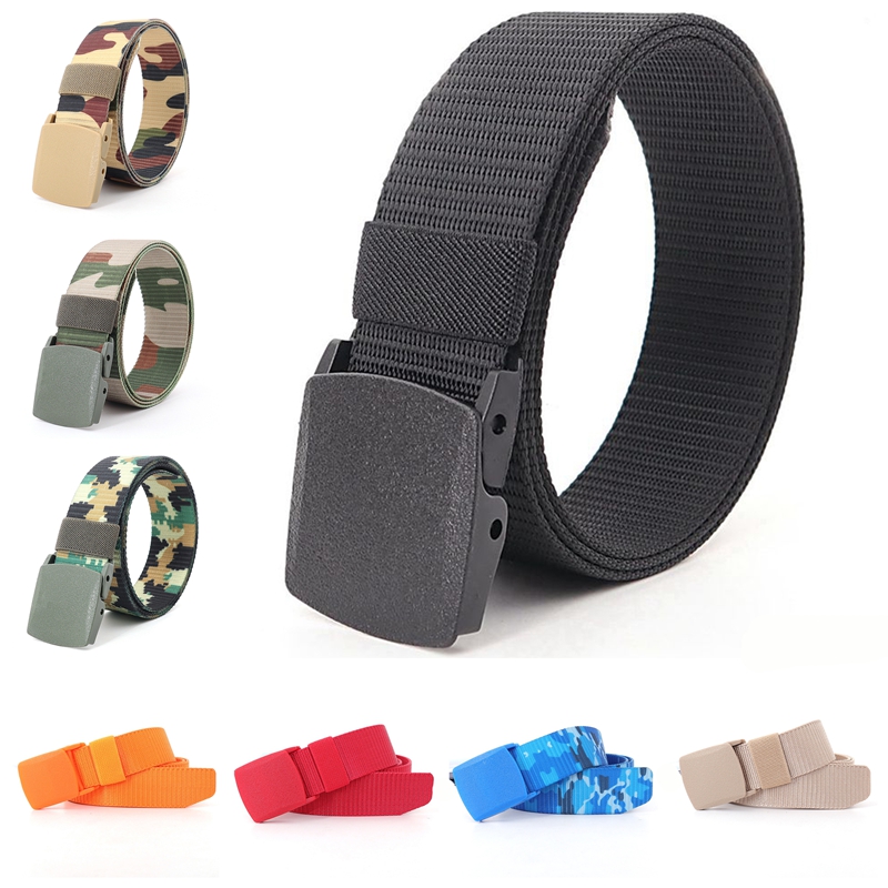 Pasek taktyczny 38 mm unisex, lekki, z tkaniny tkanej, z plastikową klamrą, do ochrony lotniskowej, dla mężczyzn i kobiet, styl kamuflaż.