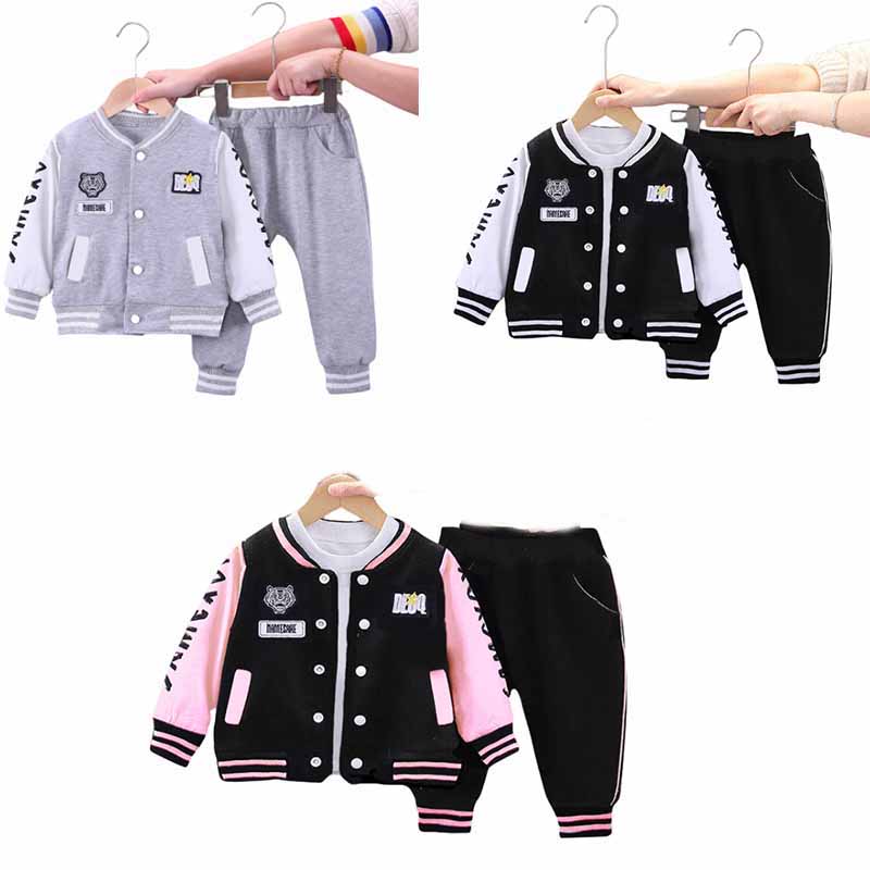男の子と女の子のための赤ちゃんの野球服スーツ、ラウンドネックモノグラムスーツ、かわいいカジュアルファッション、新しい、12m-4年間、春、秋、2個