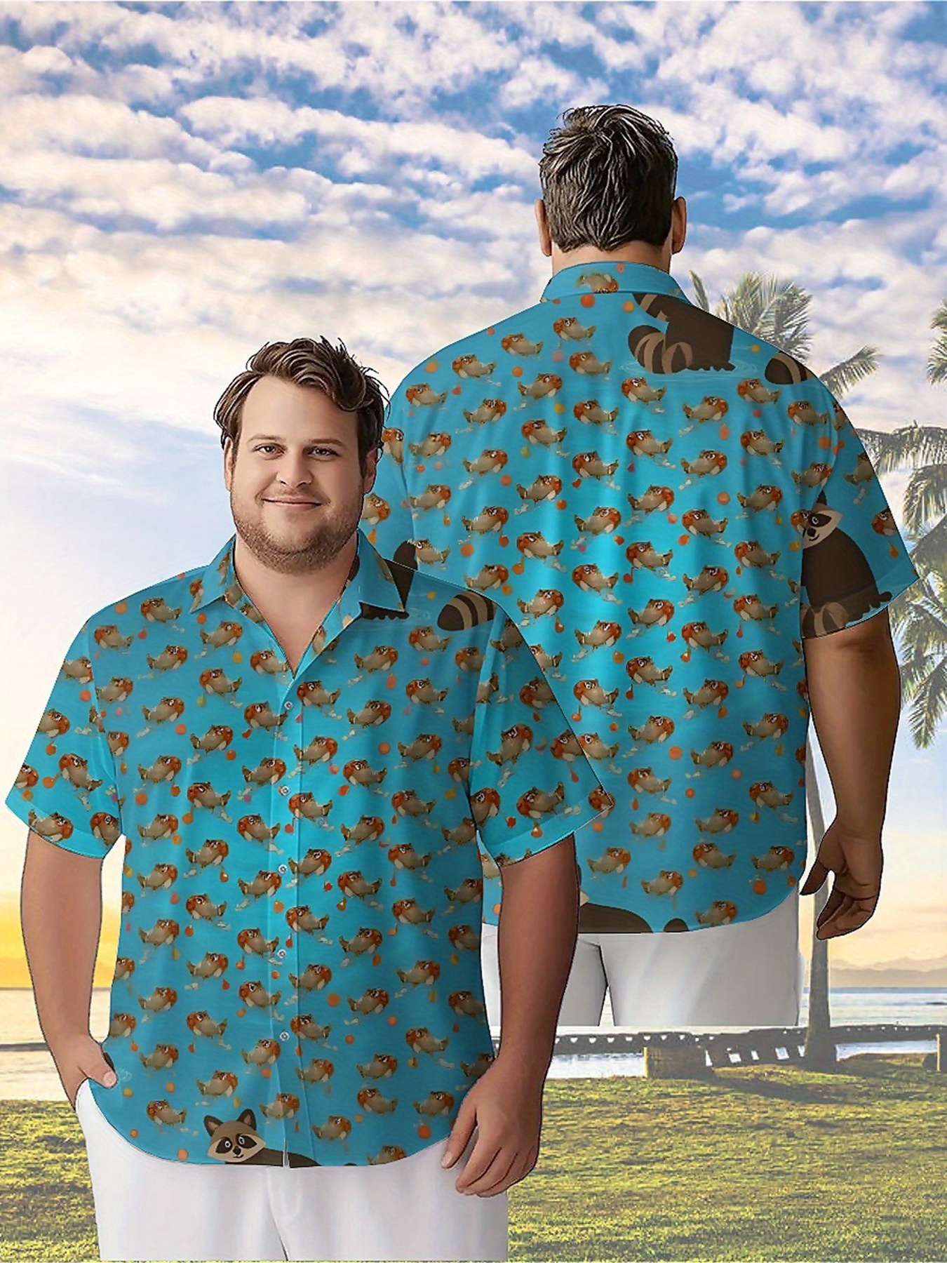 Men's Plus Size Hawaiian Shirts Funny Raccoon Animal Pattern,New Summer Fashion Tops,Hip Hop Streetwear