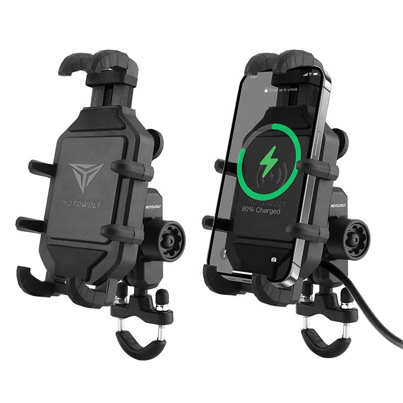 Pemegang ponsel motor, dudukan telepon pengisian daya tanpa kabel 3.0 pengisian daya Cepat GPS Moto mendukung dudukan setang untuk ponsel 4-7 inci