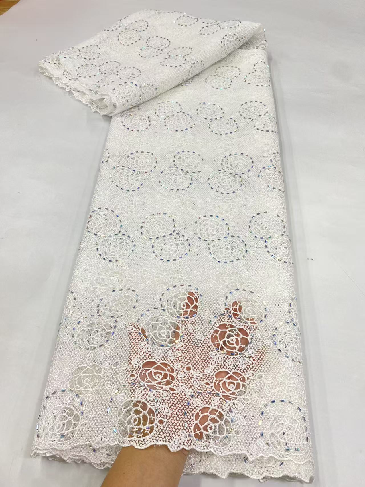 Tissu africain en mousseline de soie et dentelle perlée, 2025, pierres nigérianes de haute qualité, pour marié, robe de mariée française, H171-1