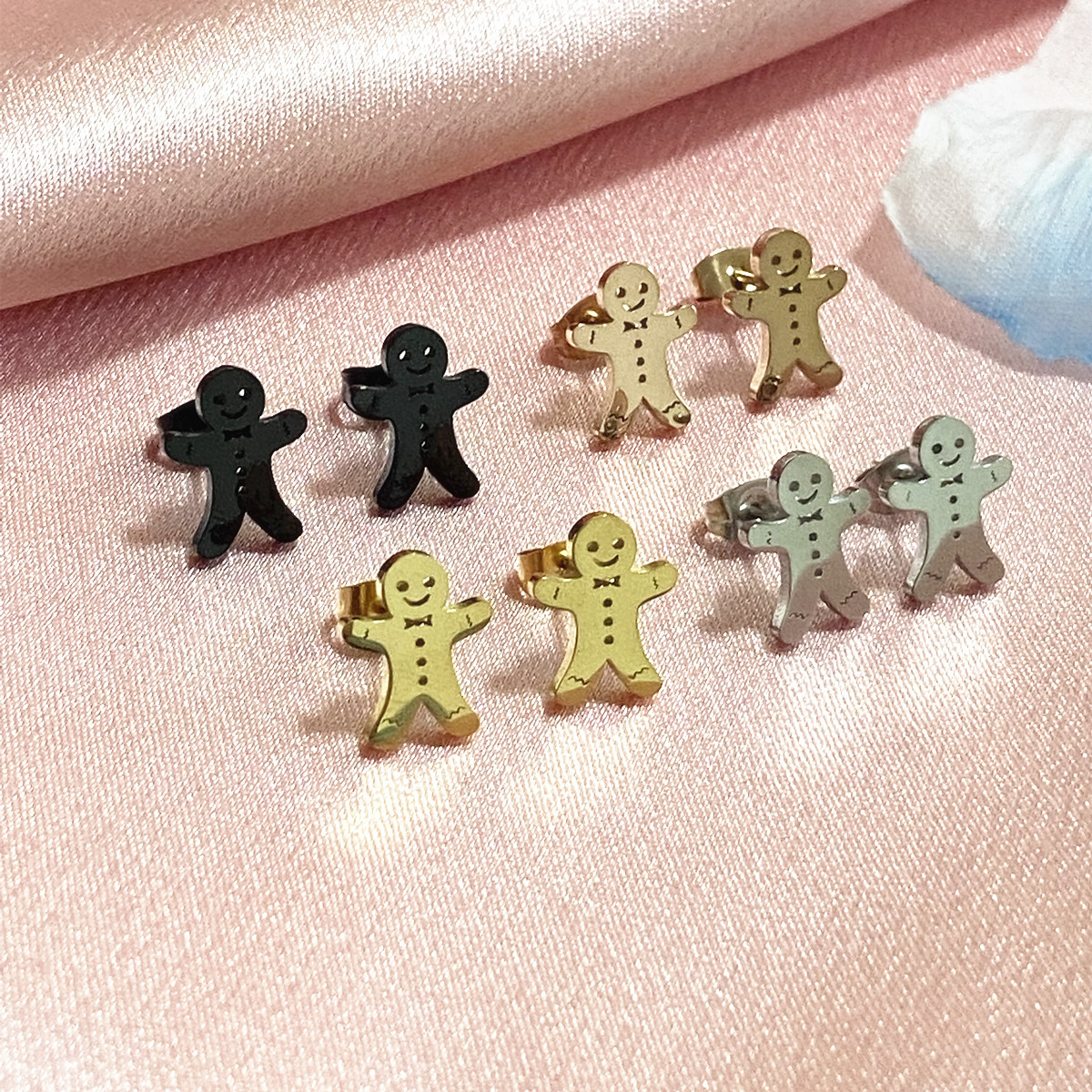 Boucles d'Oreilles Homme Pain d'Épices en Acier Inoxydable, Bijoux Hypoallergéniques, Piercing Tragus, Cadeau de Noël pour Femme